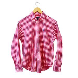 Ralph Lauren Blue Label Pink White Gingham Check Long Sleeve Button Down Shirt